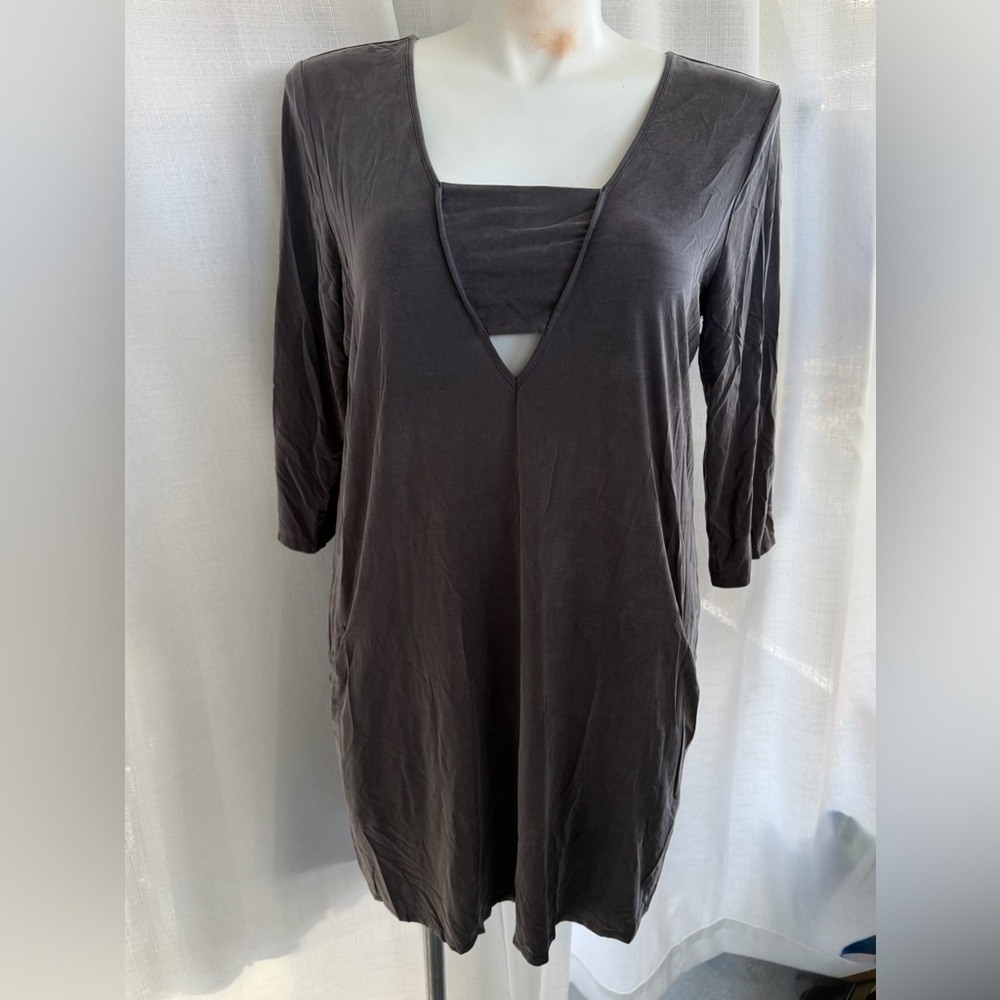 Anthropologie Dolan Left Coast Grey V-Neck Dress Size XL Edgy Minimalist